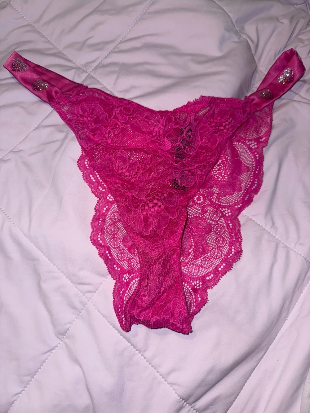 NWT Victoria’s Secret Bling Heart Rhinestone Strap Pink Lace Panty